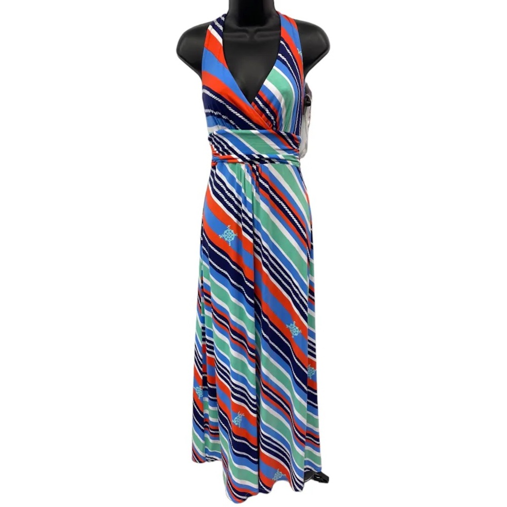 Lilly Pulitzer Amanda Multicolor Striped Knit Nautical Halter Maxi Dress